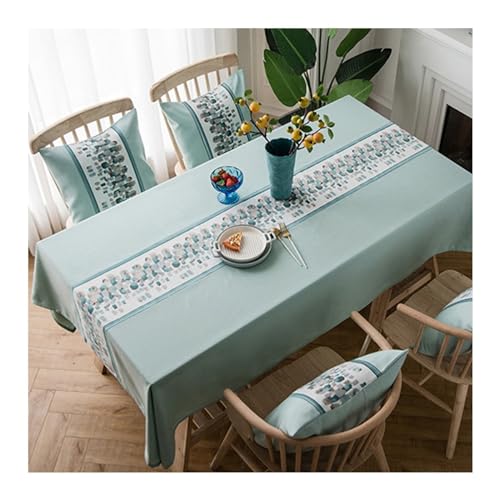 Lieson Tischtuch Rechteckig 120x160 cm, Polyester Leinen Tischdecke Abwaschbar Kleine Steine Gestreift Muster Tischwäsche für Esszimmer, Garten, Hochzeiten, Grün von Lieson