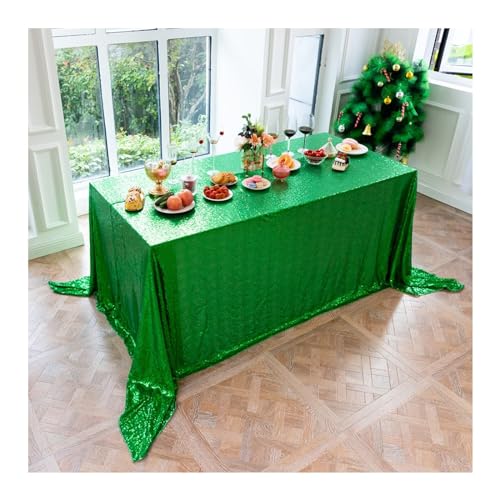 Lieson Tischtuch Rechteckig 230x400 cm, Polyester Tischdecke Abwaschbar Einfarbige Pailletten Glitzer Tafeldecke für Geburtstag Party Hochzeit, Grün von Lieson