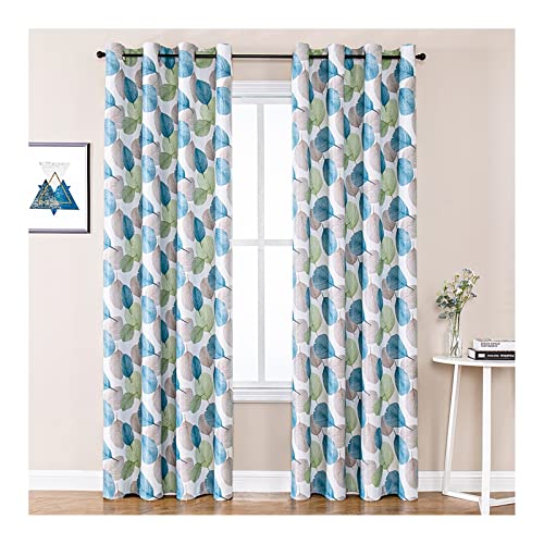 Lieson Vorhänge Set Wohnzimmer 2 Stück, Polyester Blickdichte Gardinen mit Ösen Blätter Muster Vorhang Schlafzimmer Grau Blau Grün 137x183CM von Lieson