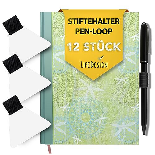 12 Stück Pen Loop Stifthalter Notizbuch Stiftschlaufe selbstklebend Stifthalter selbstklebend Pen Holder Stifte Halter für Kalender, Klemmbrett, Adressbuch I Stiftehalter Pen Clip Stifte Halterung von LifeDesign