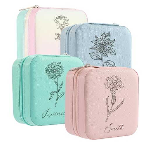 Lifemaison Personalisierte Schmuckschatulle für Damen,individuelle Reise Schmuckkästchen mit Namen,Leder-Schmuck-Organizer-Box für Ringe,Ohrringe,Personalisierte Geschenke für Muttertag,Geburtstag von Lifemaison