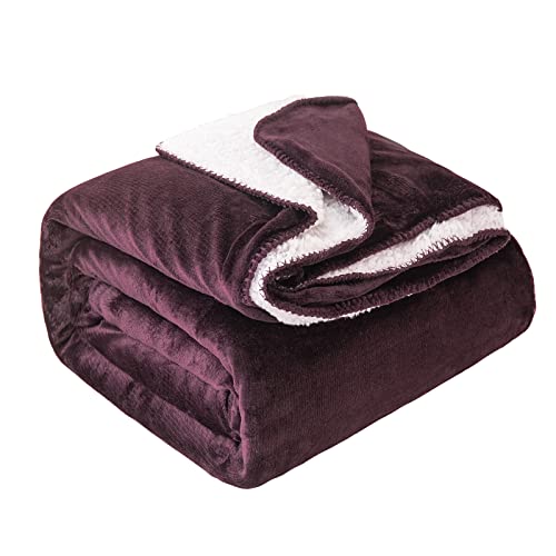 LSC Sherpa-Fleecedecke, Bettüberwurf, Decken für Sofa und Bett, doppelseitiger Plüschstoff, thermische flauschige Mikrofaser, feste Decken, Sherpa-Fleece-Decke für den Winter (Aubergine, King-Size, von Lifestyle comfort ltd