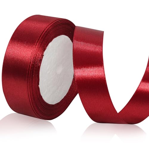 Burgunderrotes Satinband, 2,5 cm x 22,7 m, Stoff, kastanienbraun, Seidenband, Weihnachtsband für Geschenkverpackungen, Blumensträuße, Haarschleifen, Bastelarbeiten, Babyparty, Hochzeitsfeier von Lifetastic