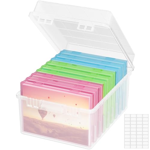 Lifewit Aufbewahrungsbox, Bunt 13x18cm 5R Foto-Organizer 9 innere Bildbehälter, durchs. Fotoboxen, Samenaufbewahrung, Bastelbox f. Karten, Bilder, Stempel, Bürobedarf, mit 1 Blatt Etikettensticker von Lifewit