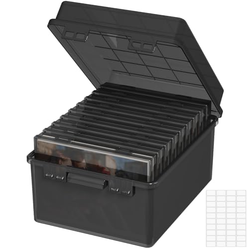 Lifewit Aufbewahrungsbox, Schwarz 13x18cm 5R Foto-Organizer 9 innere Bildbehälter, durchs. Fotoboxen, Samenaufbewahrung, Bastelbox f. Karten, Bilder, Stempel, Bürobedarf, mit 1 Blatt Etikettensticker von Lifewit