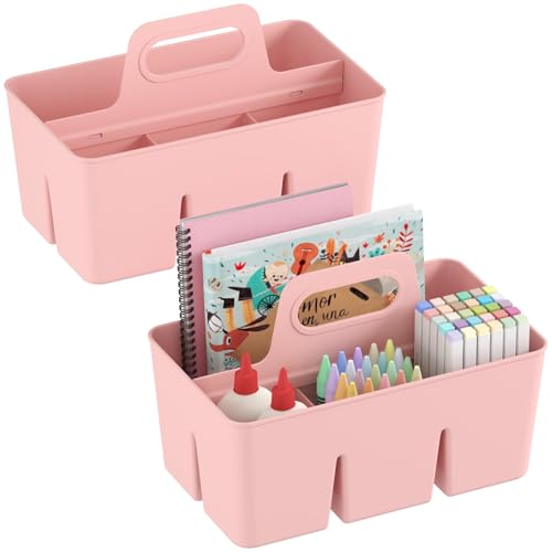 Lifewit Kunststoff Aufbewahrungsbox Korb Organizer mit Griff, Sortierboxen für Stifte Kinder/Toilettenartikeln Kosmetik im Badezimmer/Schrank Unterschiedliche Küche, Pink,2 Stück von Lifewit