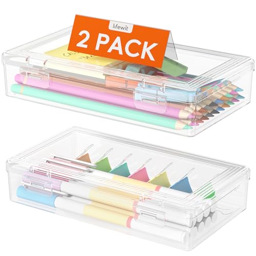 Lifewit Kunststoff Stiftebox Organizer Kinder, Große Harte Federmappe mit Snap-Dicht Deckel Stapelbar Bürobedarf Craft Aufbewahrungsbox für Art Supply Schreibwaren Kosmetika Werkzeugteile, 2 Pack von Lifewit