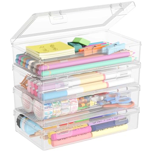 Lifewit Kunststoff Stiftebox Organizer Kinder, Große Harte Federmappe mit Snap-Dicht Deckel Stapelbar Bürobedarf Craft Aufbewahrungsbox für Art Supply Schreibwaren Kosmetika Werkzeugteile, 4 Pack von Lifewit