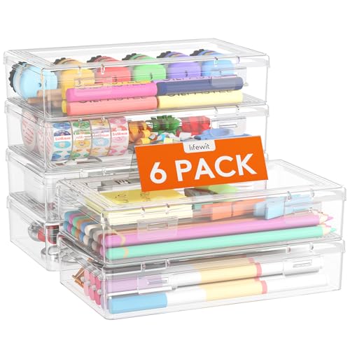 Lifewit Kunststoff Stiftebox Organizer Kinder, Große Harte Federmappe mit Snap-Dicht Deckel Stapelbar Bürobedarf Craft Aufbewahrungsbox für Art Supply Schreibwaren Kosmetika Werkzeugteile, 6 Pack von Lifewit