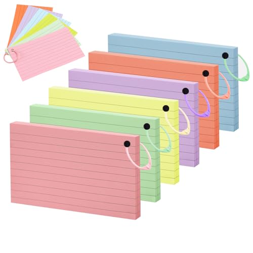 Lifuncren 300 Stücke Linierte Karteikarten, 6 Farben 7,6 x 12,7 cm Flashcards mit 6 Binderingen, Bunt Lernkarten mit Ring, Vokabelkarten für Büro, Schule, Lernen, Zuhause (005) von Lifuncren