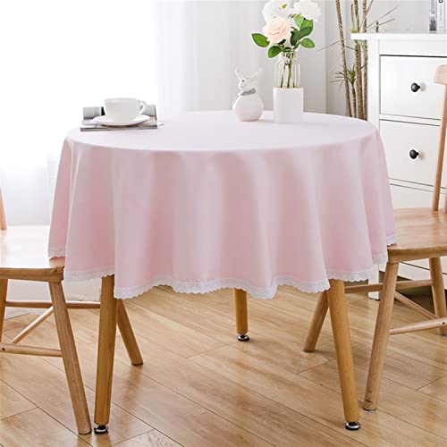 Lifup Tischdecke Rund Spitze Rand Wasserabweisend Tischwäsche Lotuseffekt Tischtuch Baumwolle Leinen Rosa 140 cm von Lifup