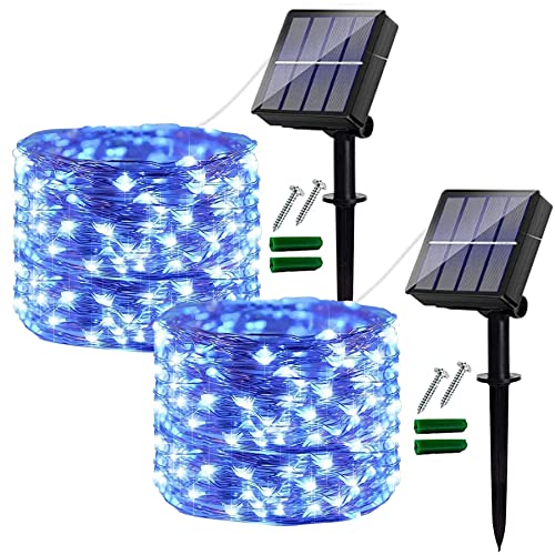 Ligarko [2 Stück Solar-Lichterkette für den Außenbereich, 120 LEDs, 12 m, wasserdicht, 8 Modi, Dekoration, Licht für Garten, Hof, Terrasse, Haus, Weihnachten, Hochzeit, Party (blau) von Ligarko