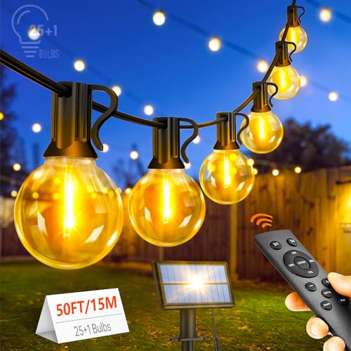 15M Solar Lichterkette Außen Weihnachten: 25+1 LED Glühbirnen Outdoor Lichterketten Wetterfest Dimmbar Warmweiß Retro Lights Aussen Dekoration für Halloween Hochzeit Party Pavillon Balkon von Light-Brightly