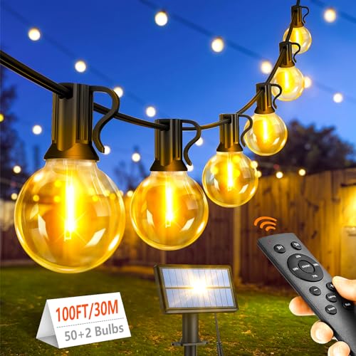 30M Solar Lichterkette Außen Strom: 50+2 LED Glühbirnen Outdoor Lichterketten Aussen Wetterfest Dimmbar Warmweiß Aussenlichterkette Retro Lights Birnen Party Terrasse Biergarten Pavillon Balkon Garten von Light-Brightly