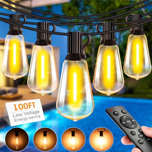 30m LED Lichterkette Außen Strom mit Fernbedienung, Wetterfest Lichterketten Glühbirnen mit Bruchsicheren Retro Birnen, Dimmbar Outdoor Aussenlichterkette für Terrasse Balkon Garten Party Pavillon von Light-Brightly