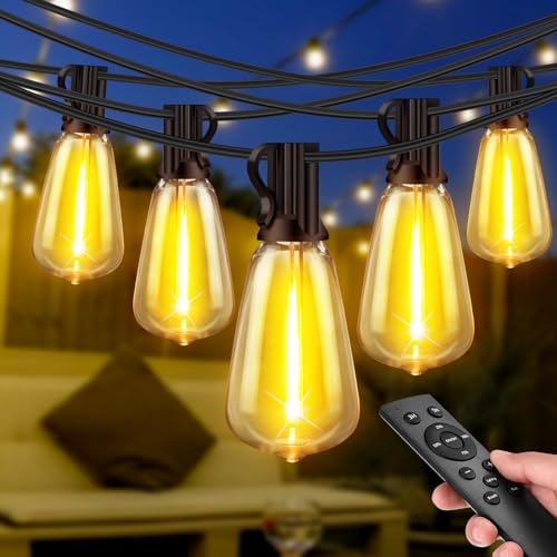 60m LED Lichterkette Außen Strom mit Fernbedienung, Wetterfest Lichterketten Glühbirnen mit Bruchsicheren Retro Birnen, Dimmbar Outdoor Aussenlichterkette für Terrasse Balkon Garten Party Pavillon von Light-Brightly