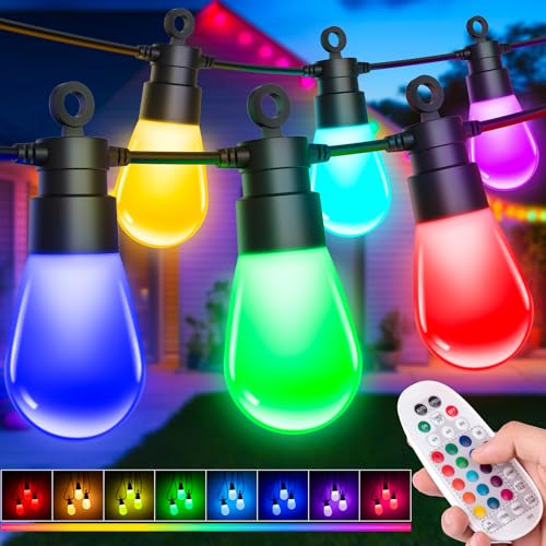 LED Lichterkette Außen Strom Weihnachten - 21M Dimmbar Bunt RGB Glühbirnen IP65 Wetterfest Outdoor Fernbedienung Retro Color Fairy Lights Aussen für Party Terrasse Biergarten Pavillon Balkon Garten von Light-Brightly