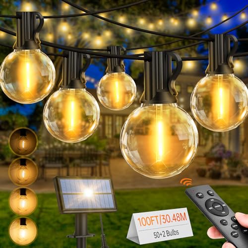 LED Solar Lichterkette Aussen 30.48M - 50+2 Lichterketten Außen G40 Glühbirnen IP65 Wetterfest Solarlichterkette mit Fernbedienung Outdoor für Garten Balkon Party Hochzeit von Light-Brightly