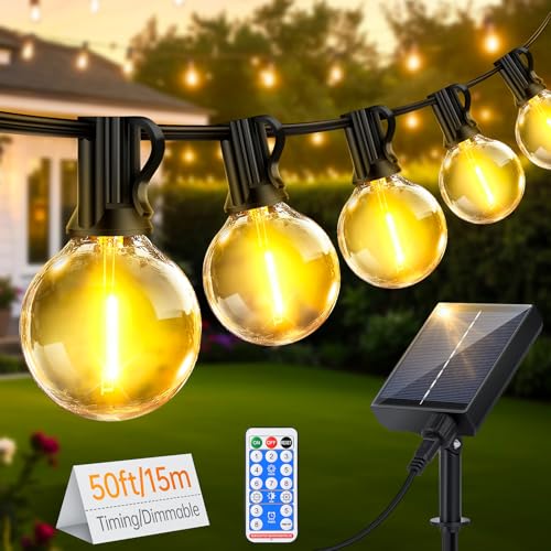 LED Solar Lichterkette Außen Glühbirnen 15M - 50FT Outdoor Lichterkette Strom mit Wetterfest G40 Glühbirne Dimmbare Aussen Draußen Lichterkette Warmweiß für Garten Terrasse Pavillon Balkon Party von Light-Brightly