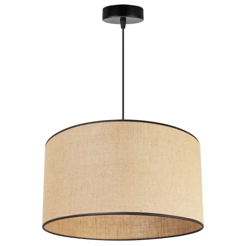 Light-Home Juta Hängelampe - Boho Deckenlampe Esszimmer und Küche - Pendelleuchte aus Metall mit Stoff Lampenschirm - ⌀ 40 cm - Klassisch 1 - Jute Schwarz Schrägband von Light Home LH