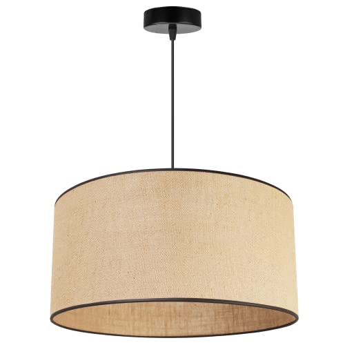 Light-Home Juta Hängelampe - Boho Deckenlampe Esszimmer und Küche - Pendelleuchte aus Metall mit Stoff Lampenschirm - ⌀ 45 cm - Klassisch 1 - Jute Schwarz Schrägband von Light Home LH