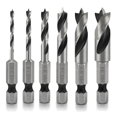 6 Stück Stubby Bohrer Set, Sechskant Bohrer Set, HSS Holzspiralbohrer Set, 1/4 Zoll Sechskantschaft Kurzer Bohrer Holzspiralbohrer, für Holz und weiche Metalle von LightBeacon