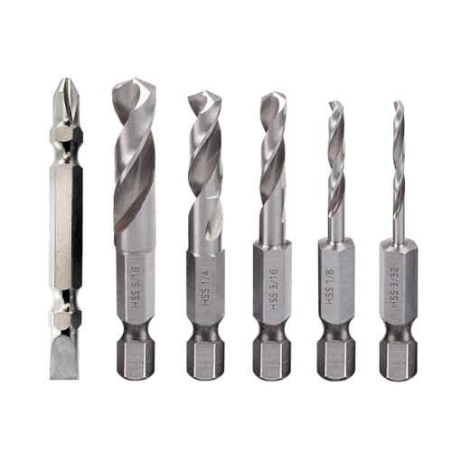 Bohrer Set, Metallbohrer-Satz, 5 Stück 1/4" Schnellwechsel Sechskantschaft Metallbohrer Kurzer Bohrer Satz HSS M2, Stubby Bohrer Set, 3/32, 1/8, 3/16, 1/4, 5/16 Zoll+Schraubendreher von LightBeacon