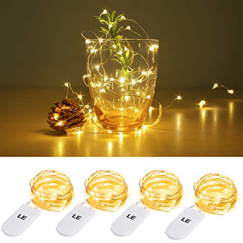 LE LED Lichterkette Batterie 1.2M, 4 x 20er LEDs Lichterketten aus Kupferdraht, IP65 Wasserdicht Drahtlichterkette für Weihnachtenbeleuchtung, Party, Garten, Innen, Außen, Hochzeit Deko, Warmweiß von Lighting EVER