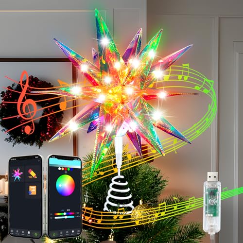 LightingWill Weihnachtsbaum Stern Spitze, 27cm Weihnachtstag Sterne Außen, USB LED Weihnachtsstern Beleuchtet, RGB APP-Steuerung 3D Leuchtstern für Innen und Außen Dekoration von LightingWill