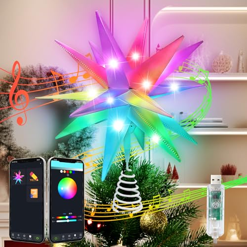 LightingWill Weihnachtsbaum Stern Spitze, 27cm Weihnachtstag Sterne Außen, USB LED Weihnachtsstern Beleuchtet, RGB APP-Steuerung 3D Leuchtstern für Innen und Außen Dekoration von LightingWill