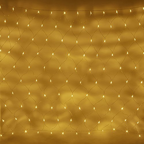 Lights4fun 140er Lichternetz warmweiß 2m x 1,5m batteriebetrieben Timer koppelbar transparentes Kabel von Lights4fun