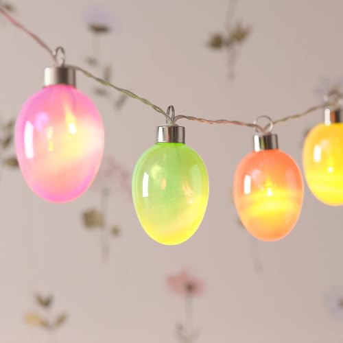 Lights4fun 10er LED Ostereier Lichterkette Bunt Warmweiß Timer Batterie Deko Lichterkette Innen Glas Osterdeko Lichterkette Deko Ostern Tischdeko Oster Lichterkette Glas von Lights4fun