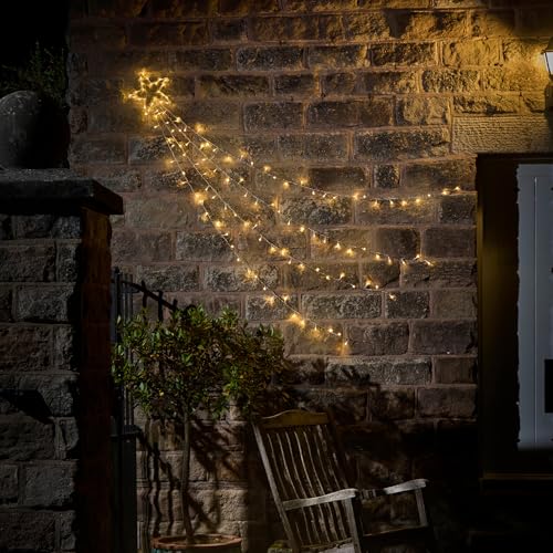 Lights4fun 125er LED Sternschnuppe Stern Lichterkette für Außen mit Timer batteriebetrieben Weihnachtsbeleuchtung außen Stern Outdoor Weihnachten Stern Deko von Lights4fun