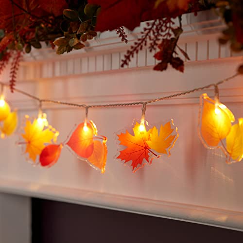 Lights4fun 12er LED Lichterkette mit Timer Herbstlaub Herbstblätter batteriebetrieben Innen Zimmer Deko Herbst von Lights4fun