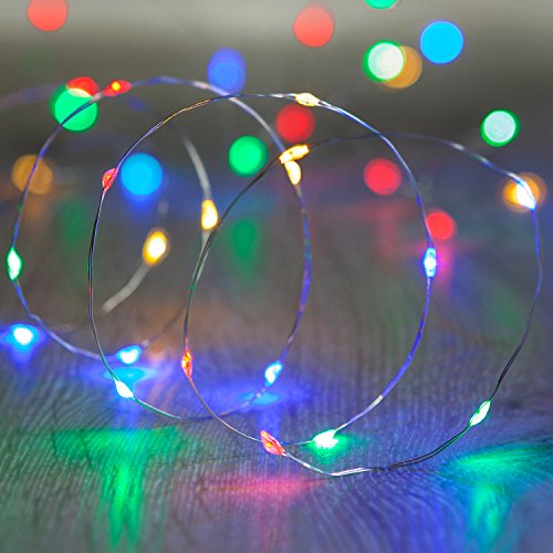 Lights4fun 12x 20er LED Draht Micro Lichterkette bunt Batteriebetrieb von Lights4fun