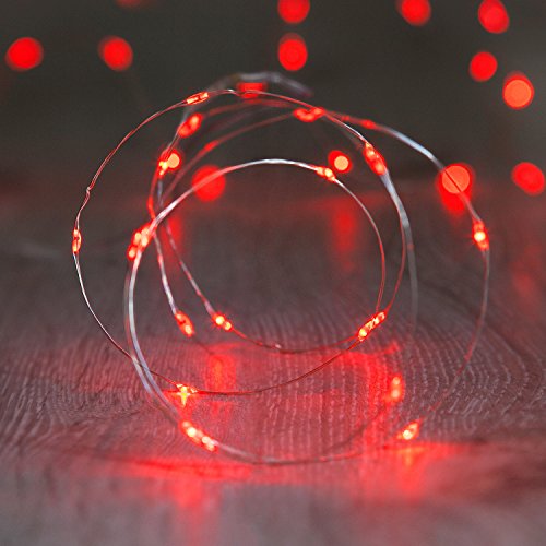 Lights4fun 12x 20er LED Draht Micro Lichterkette rot Batteriebetrieb von Lights4fun