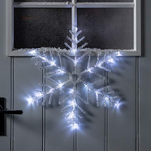 Lights4fun 24er LED Acryl Schneeflocke 41cm Außen Batteriebetrieb Weihnachtsdeko Außen von Lights4fun