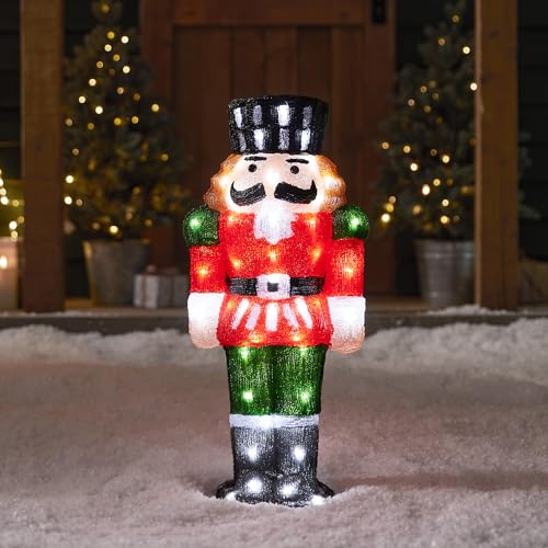 Lights4fun 2er Set 60cm LED Acryl Nussknacker Figur innen und außen Weihnachtsfigur Weihnachtsdeko Weihnachtsbeleuchtung Außen von Lights4fun