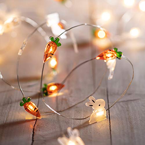 Lights4fun 2x 20er LED Micro Oster Lichterkette warmweiß Timer Batterie Osterdeko Innen von Lights4fun