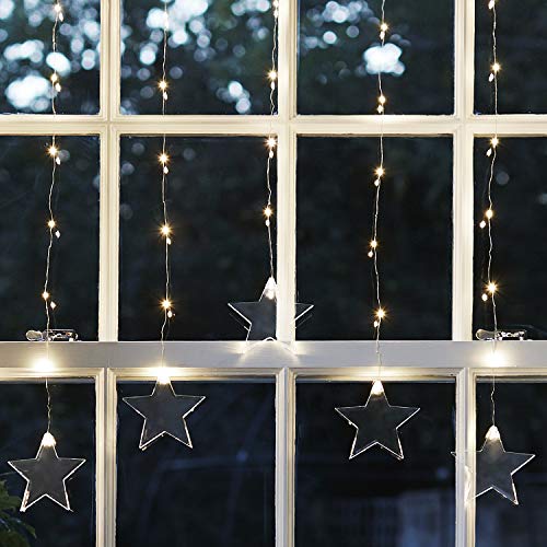 Lights4fun 2x 47er LED Sternen Lichtervorhang Innen perlweiß Timer Weihnachtsdeko Fenster von Lights4fun