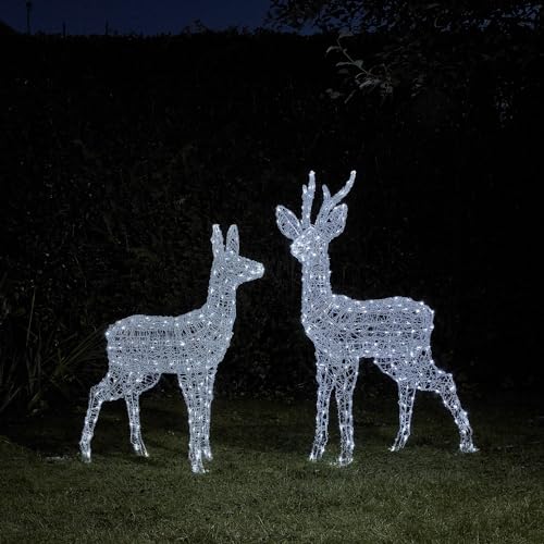 Lights4fun 3-in-1 Swinsty LED Rentier Duo Figur Hirsch Batteriebetrieben 125cm Timer Weihnachtsbeleuchtung Außen und Innen von Lights4fun