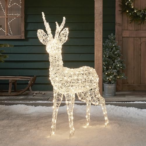 Lights4fun 3-in-1 Swinsty LED Rentier Figur Hirsch 125cm batteriebetrieben Timer Weihnachtsbeleuchtung Außen und Innen von Lights4fun