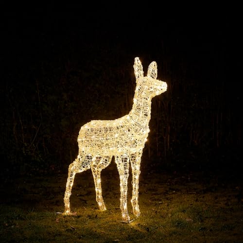 Lights4fun 3-in-1 Swinsty LED Rentier Figur Mutter 105cm Batteriebetrieb Timer Weihnachtsbeleuchtung Außen und Innen von Lights4fun