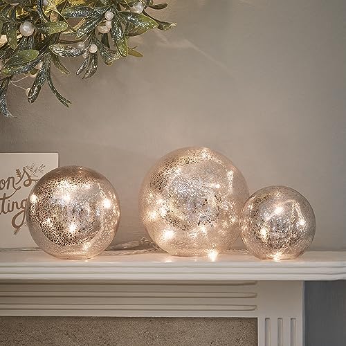 Lights4fun 3er Set Lichterkette Mercury Crackle Ball Effekt Glaskugeln Weihnachten Batteriebetrieben Tischlampe Warmweiß LEDs Timer Fernbedienung Innen Leuchtkugel Weihnachten von Lights4fun