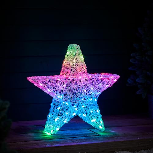 Lights4fun 80er LED Twinkly Smarter LED Stern Beleuchtet 60cm Außen Timer Weihnachtsbeleuchtung für außen und innen Weihnachtsdeko Stern Leuchtend von Lights4fun