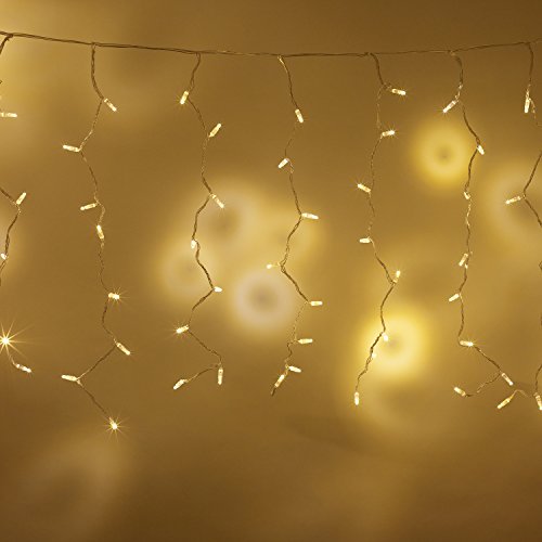 Lights4fun 8x 96er LED Lichtervorhang Warmweiß Core Connect Transparentes Kabel 2 x 1m koppelbar Außenbereich von Lights4fun