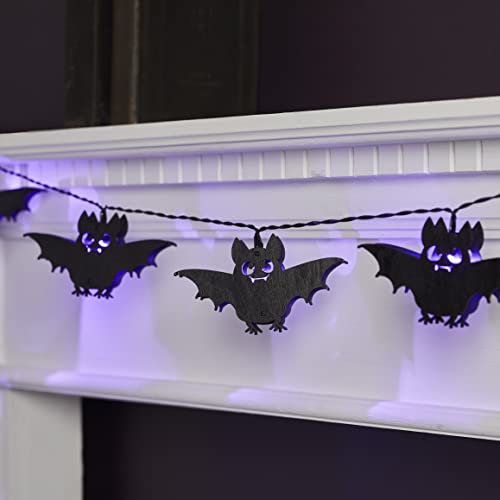 Lights4fun Fledermaus 10er LED Lichterkette Halloween Deko Indoor batteriebetrieb Timer Holz Halloween Deko Kinder Halloween Tischdeko Halloween Deko Gruselig von Lights4fun