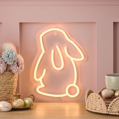 Lights4fun LED Neon Osterhasen Wandlicht 30cm batteriebetrieben Osterdeko Innen Wanddeko Ostern LED Osterdeko Neon Osterhase von Lights4fun