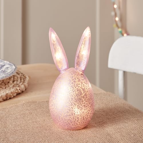 Lights4fun Rosafarbenes Beleuchtetes LED Osterei mit Timer 17 cm Moderne Osterdeko Innen Tischdeko Ostern Hasenohren Fensterdeko Frühlingsdeko Rosa Pink von Lights4fun