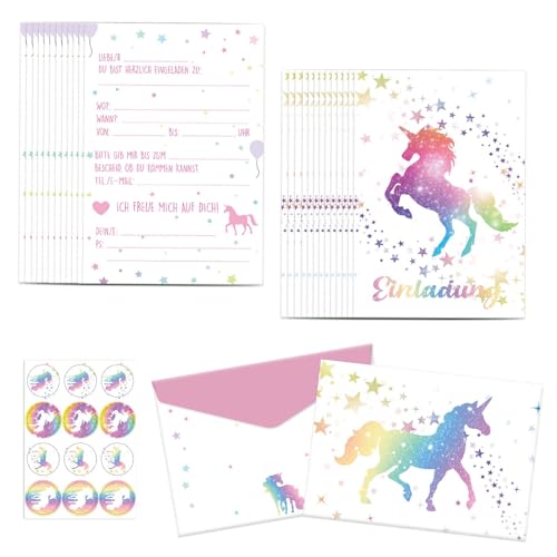 Ligtmor 12×Glitter Einhorn Einladungskarten Kindergeburtstag Mädchen Junge, Einhorn Einladungskarten(A6) mit Umschlag, Einhorn Partyeinladungen, Rosa Geburtstagseinladungen Mädchen für Einhornparty von Ligtmor